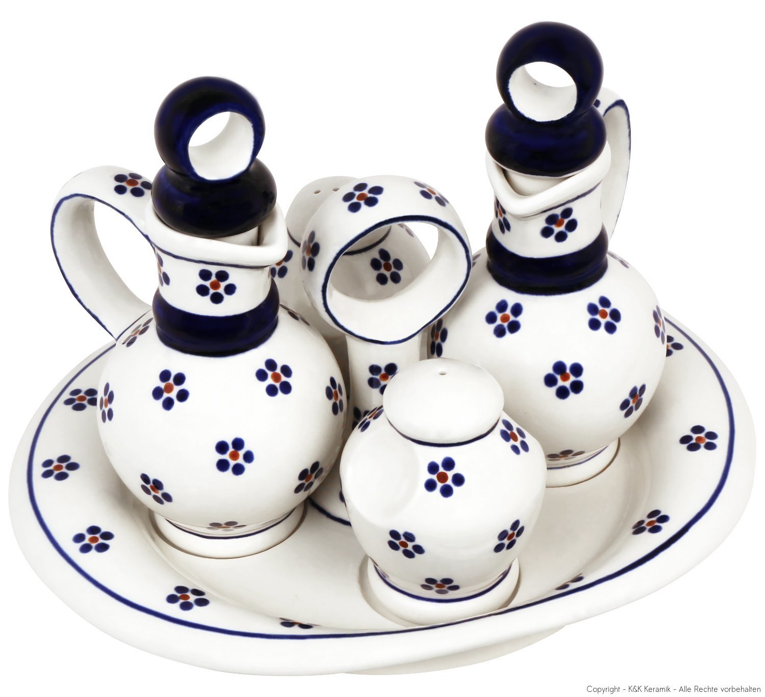 Bunzlauer keramik à poivre salière set huile vinaigre décor traditionnel