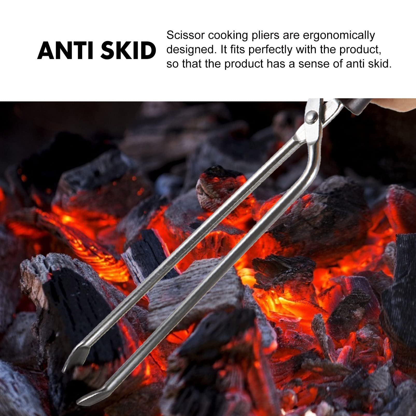 Pinza per Carbone Allungata in Acciaio Inox e Legno, Antiscivolo | Utensili Barbecue, Accessori per Barbecue Lla, Pinza Barbecue Lunga, Vacanze Estive