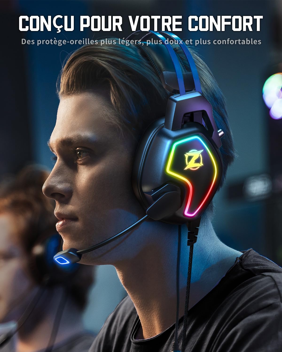 Cuffie Gaming per PS5 PS4 PC Xbox Switch, con microfono e riduzione del rumore, luce RGB, jack 3,5 mm