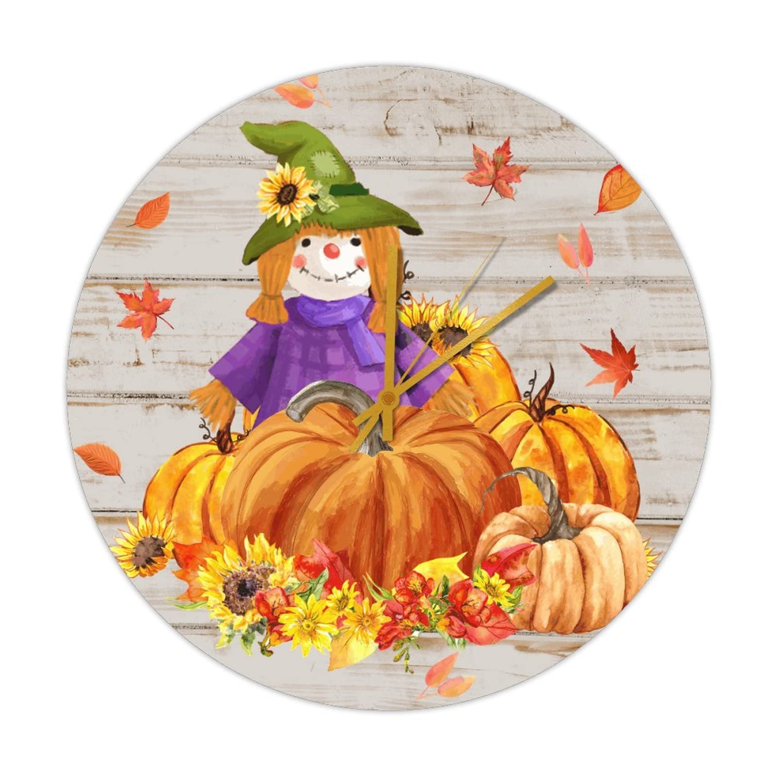 Horloge murale ronde en bois anti tic-tac Happy Fall pour la chambre