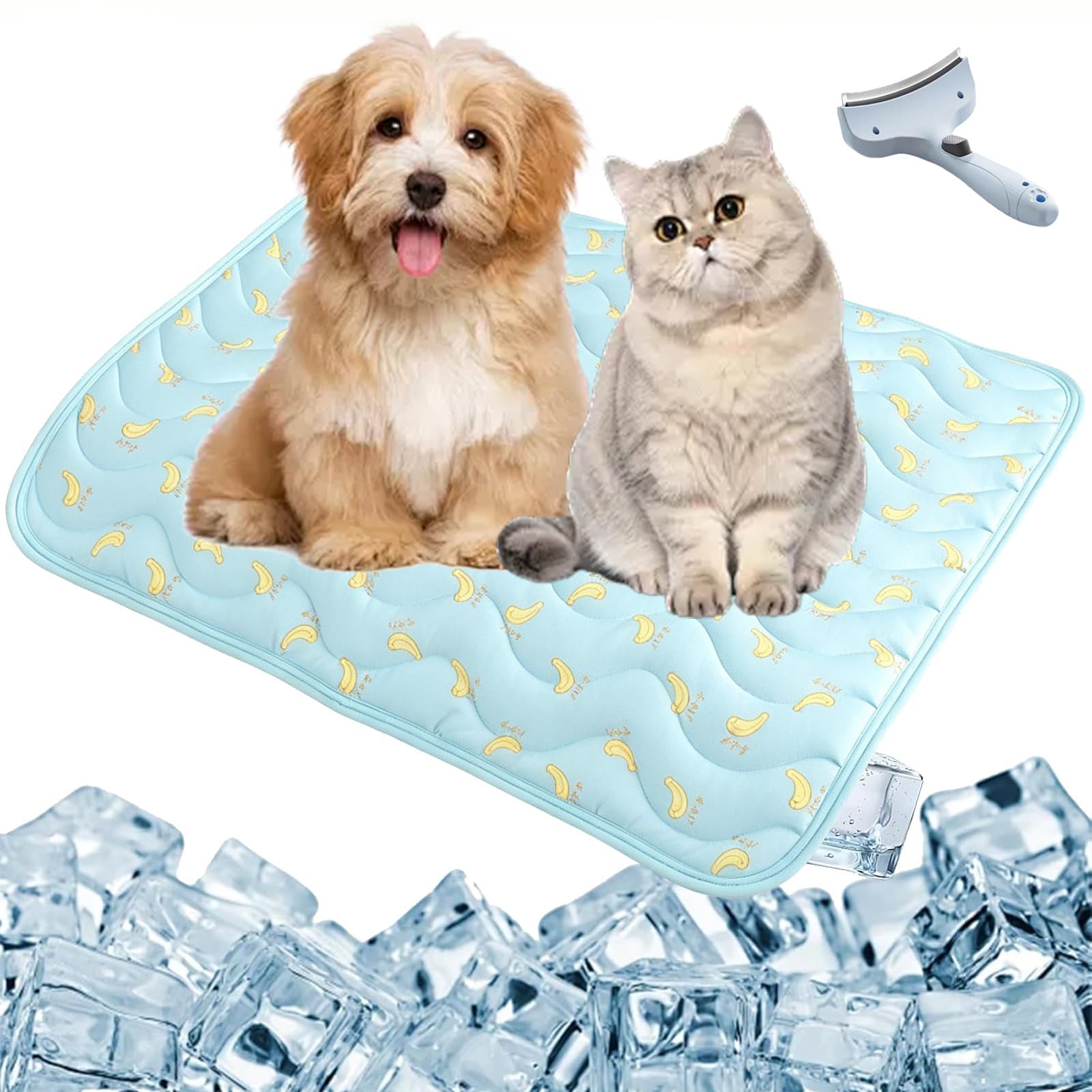 tiwuuyo Dog Cooling Mat, 2026 New Summer Self Cooling Pet Mat for Dogs & Cats, Scratch-Resistant Pet Cool Bed, Washable Cooling Blanket for Indoor & Outdoor (Banana Blue,XS)