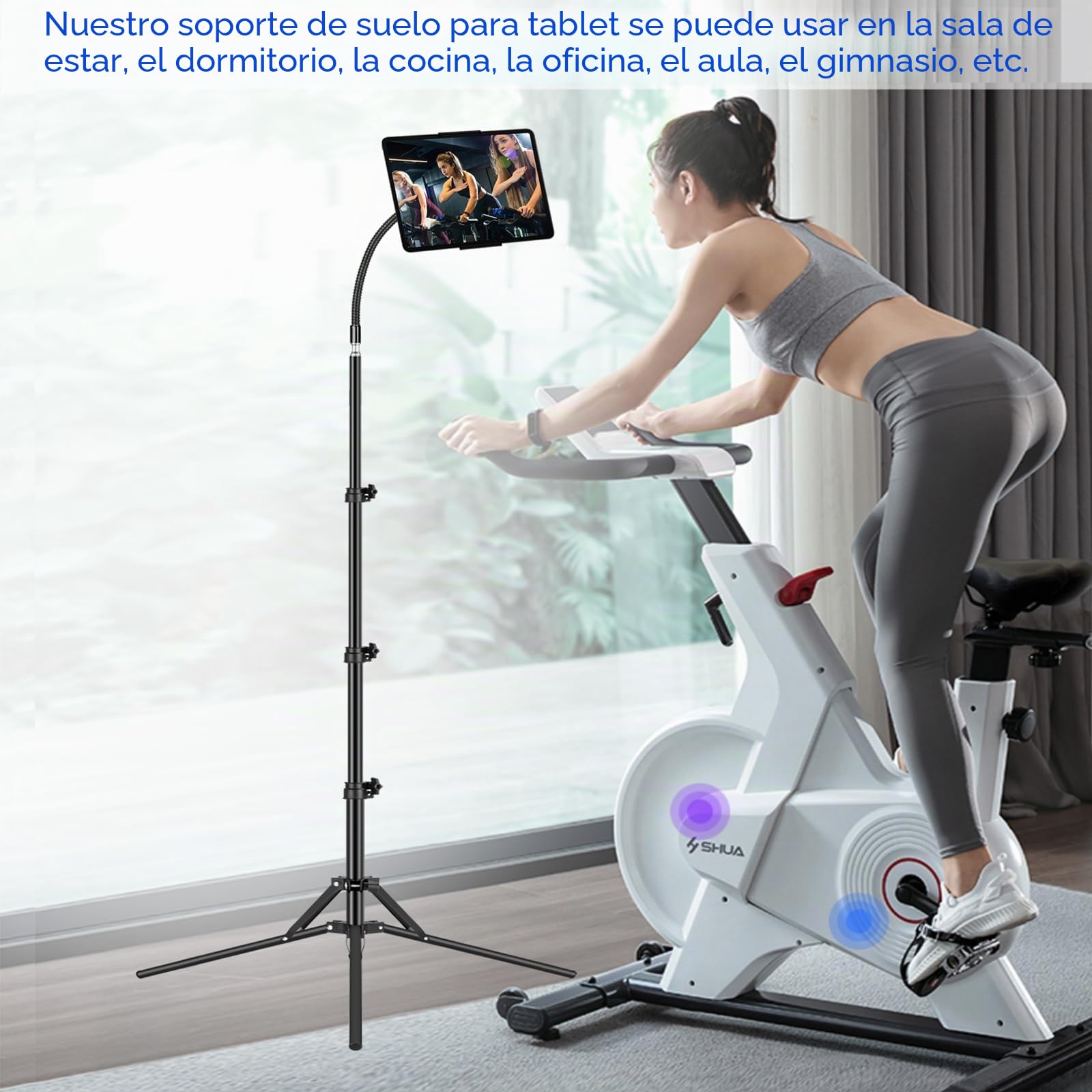 SAMHOUSING Trípode para Tablet de 4,5 a 13 Pulgadas, Altura Ajustable hasta 65 Pulgadas, Soporte para Tablet para iPad Pro 12,9, iPad Air Mini, iPhone, Tablet de 4,5 a 13 Pulgadas