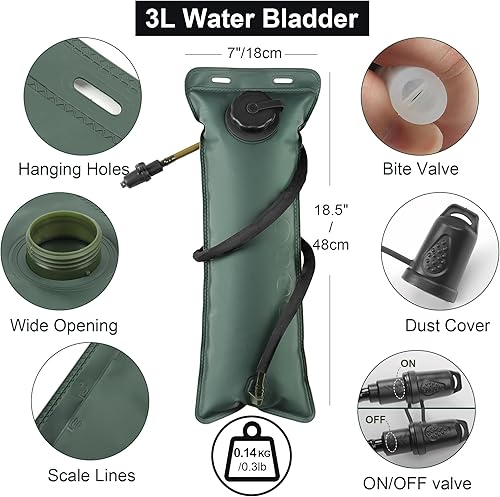 Miniatura 2 de Mochila de hidratación con vejiga de agua de 3 L, mochila táctica de agua ligera, paquete de hidratación para senderismo, ciclismo, correr
