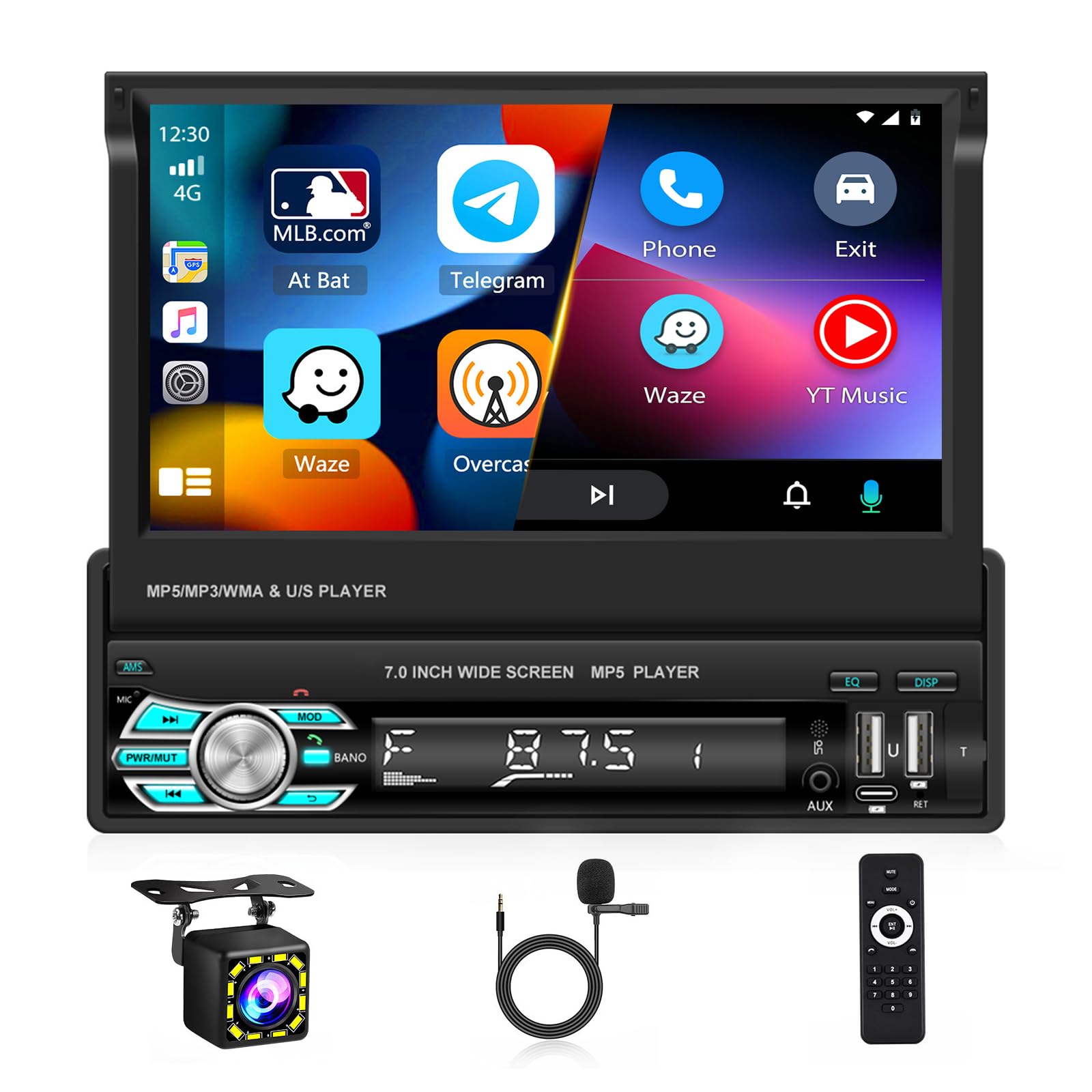 Autoradio Hikity 2 Din Con Carplay E Android Auto – Schermo 7 Pollici, Retrocamera, Microfono, SWC, FM, USB