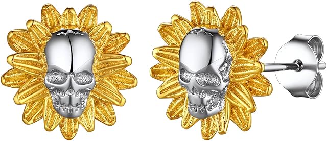 Richsteel Gothic Skull Hannya Stainless Steel Earrings For Mens Women, Halloween Punk Style Jewellery, Engraved Available, Send Gift Box