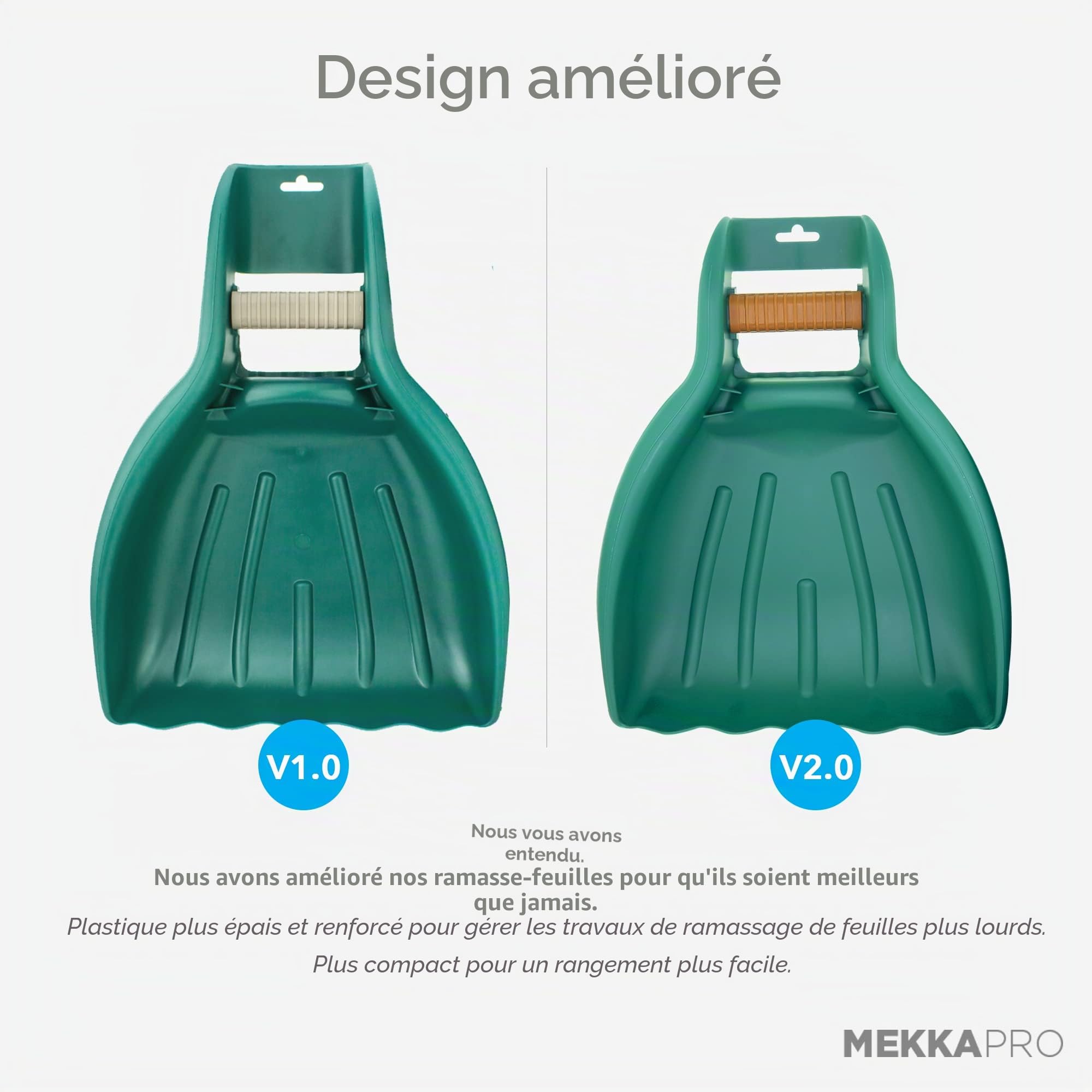MEKKAPRO Ramasse Feuilles à Griffes V2.0, 1 Paire, Pelle Jardinage Collecteur de Feuille Morte avec Poignée Ergonomique