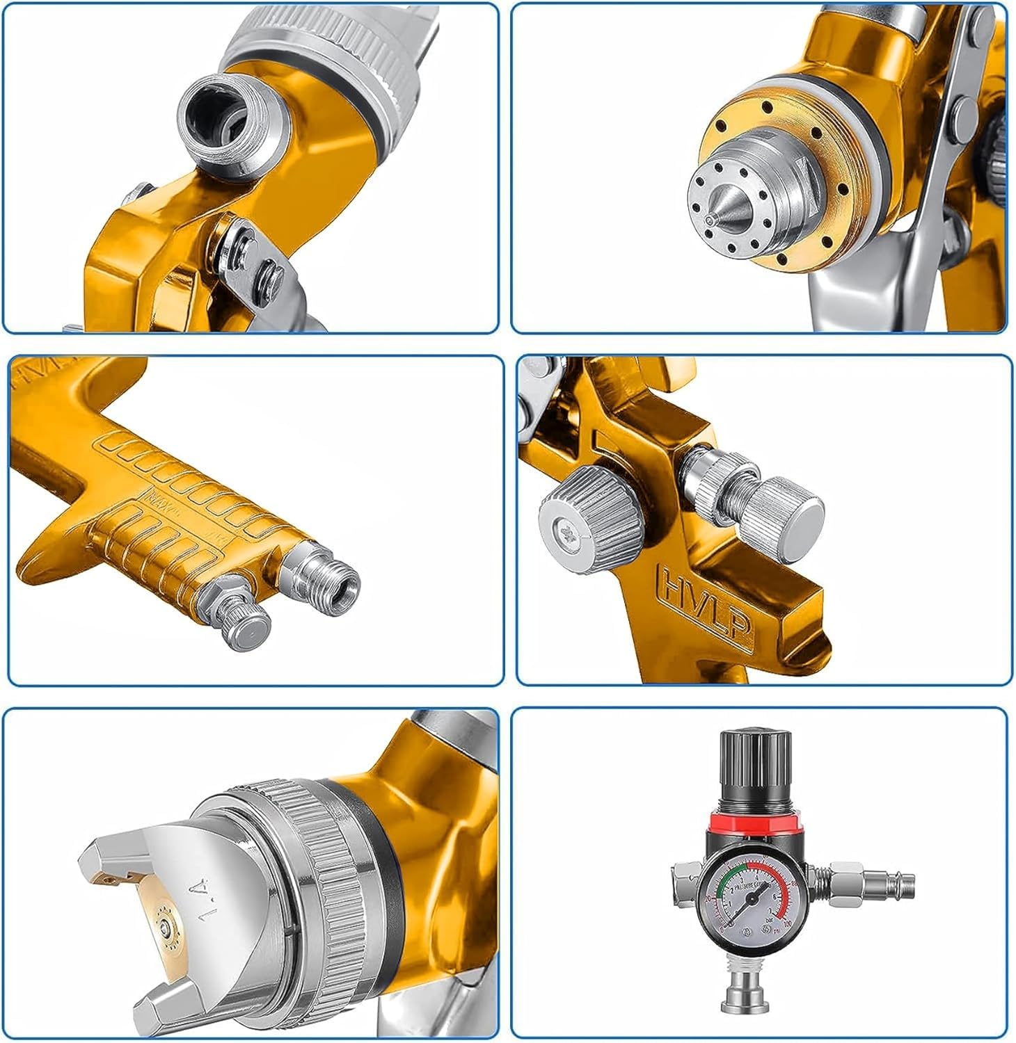 HVLP Pistola a spruzzo ad alta atomizzazione Pistola a spruzzo per riparazioni di piccoli mobili per auto con regolatore di pressione dell'aria Serbatoio vernice da 600cc 1.4/1.7/2.0mm ugello