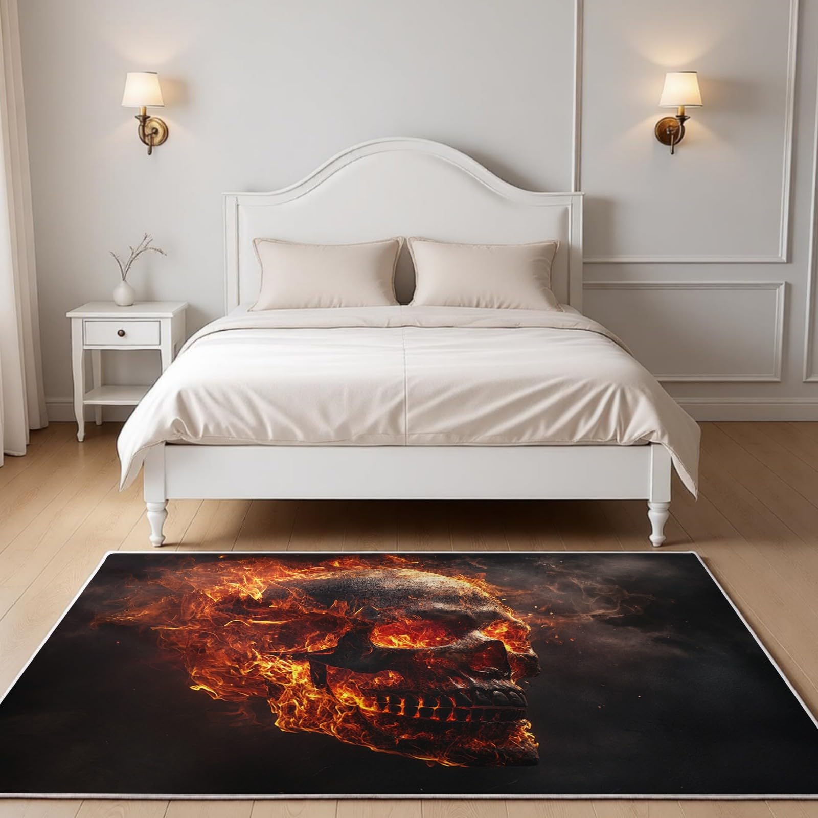Alfombra Lavable Cráneo 120 x 180 cm para Salón y Dormitorio, Pelo Corto Rojo Alfombra Moderna para Habitación