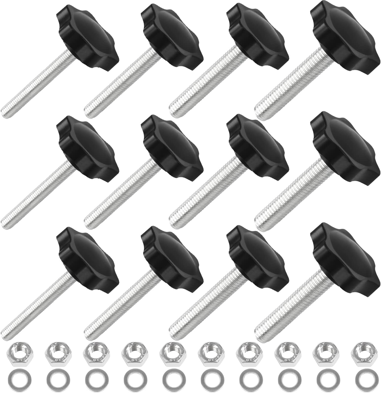 28 Sets M4 M5 M6 M8 Star Hand Knob Tightening Screw, Thread Clamping Knob Quick Removal Replacement Parts with Nuts and Washers Stainless Steel Hex Nuts Star Knobs Assortment Kit