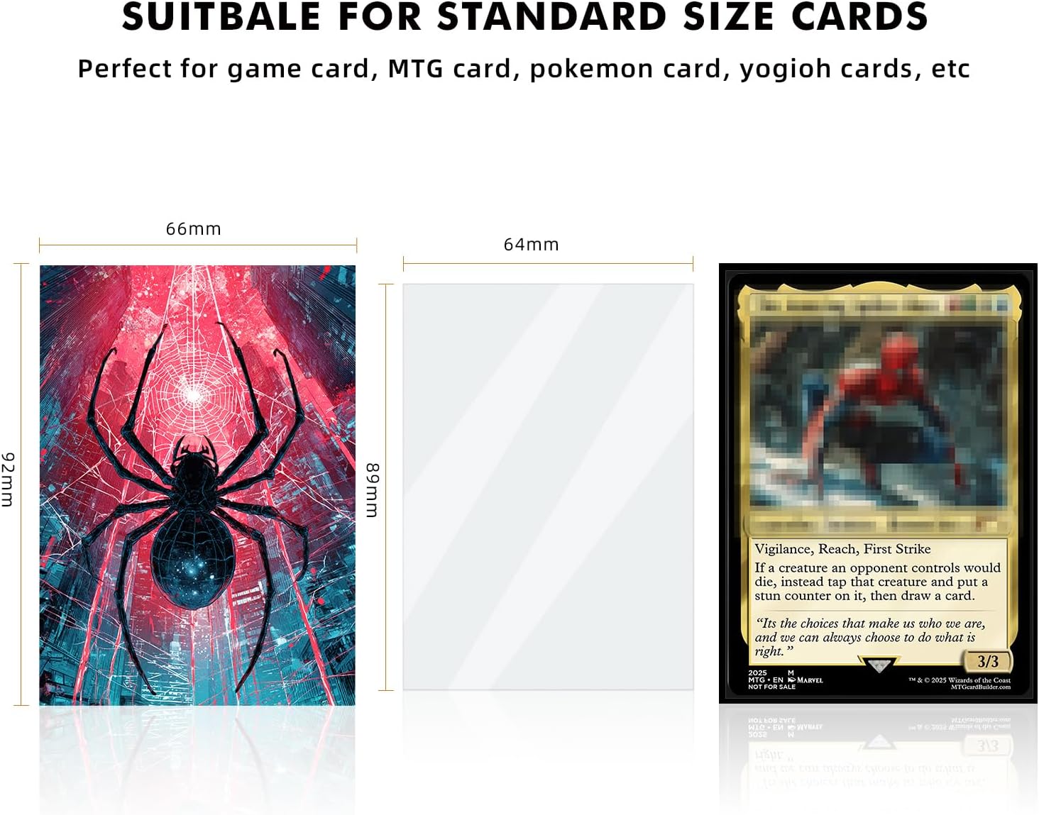 Katomula 100 MTG Card Sleeves with 100 Inner Sleeve, Textured Back Art Sleeves, Fit Standard Size Cards- Spider