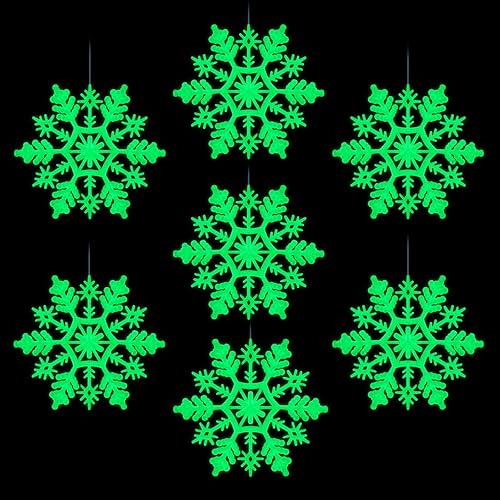 AMS 30 adornos de plástico verde fluorescente de copo de nieve para decoración de árbol de Navidad (4 pulgadas3.937 in, verde fluorescente)