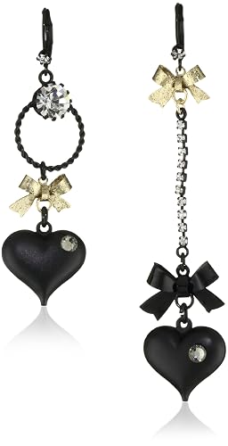 Betsey Johnson Women's Heart/Bow Drop Earrings - One Size - BLACK