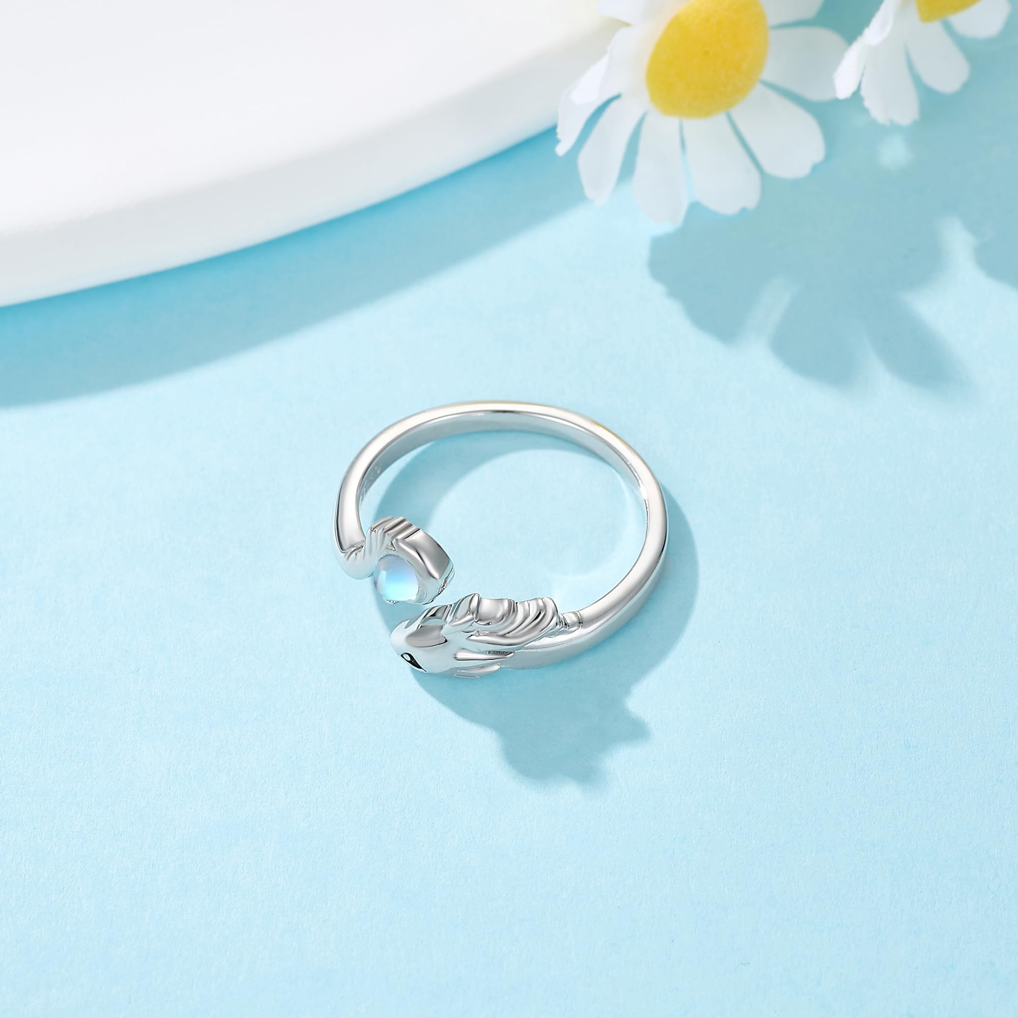 Mondstein Drachen Ringe für Damen Sterling Silber Verstellbare Ringe Drachen Muttertag Schmuck Weihnachten Geschenke für Damen Frauen