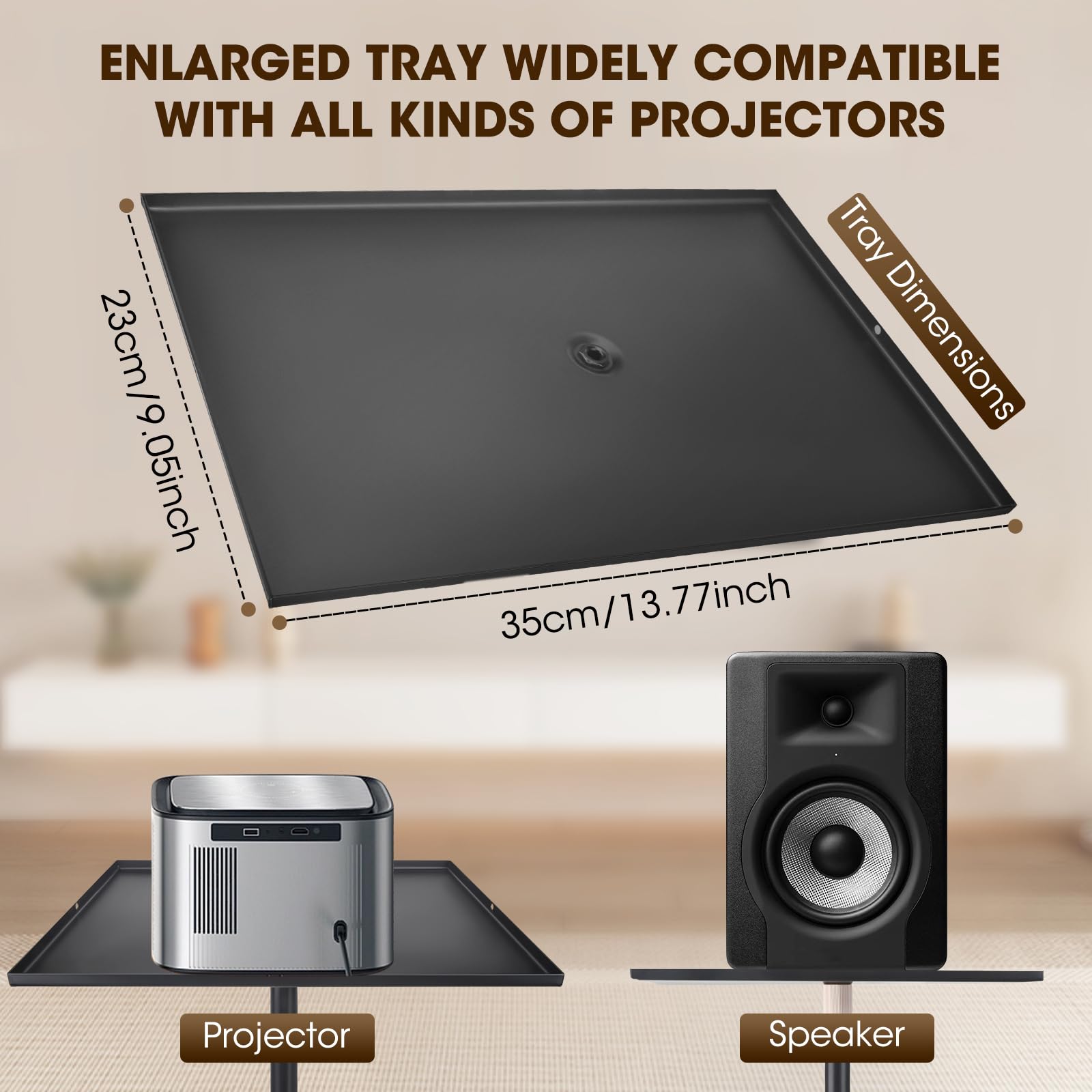 Support de projecteur pivotant 360° hauteur réglable 40-155 cm plaque acier carbone