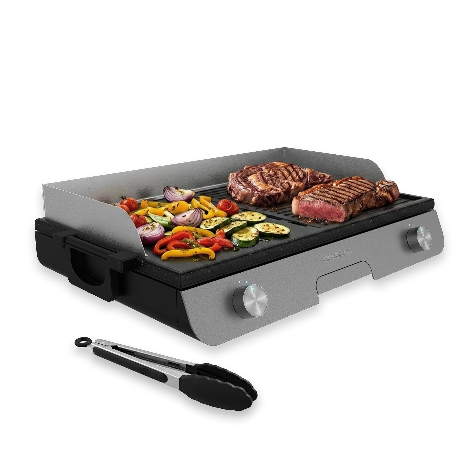 Cecotec Barbecue Elettrico Perfectroast 3000 Inox Max. 3000W, Superficie di Cottura 30 x 50 cm, 2 Aree di Cottura, Rivestimento Antiaderente, Metallico