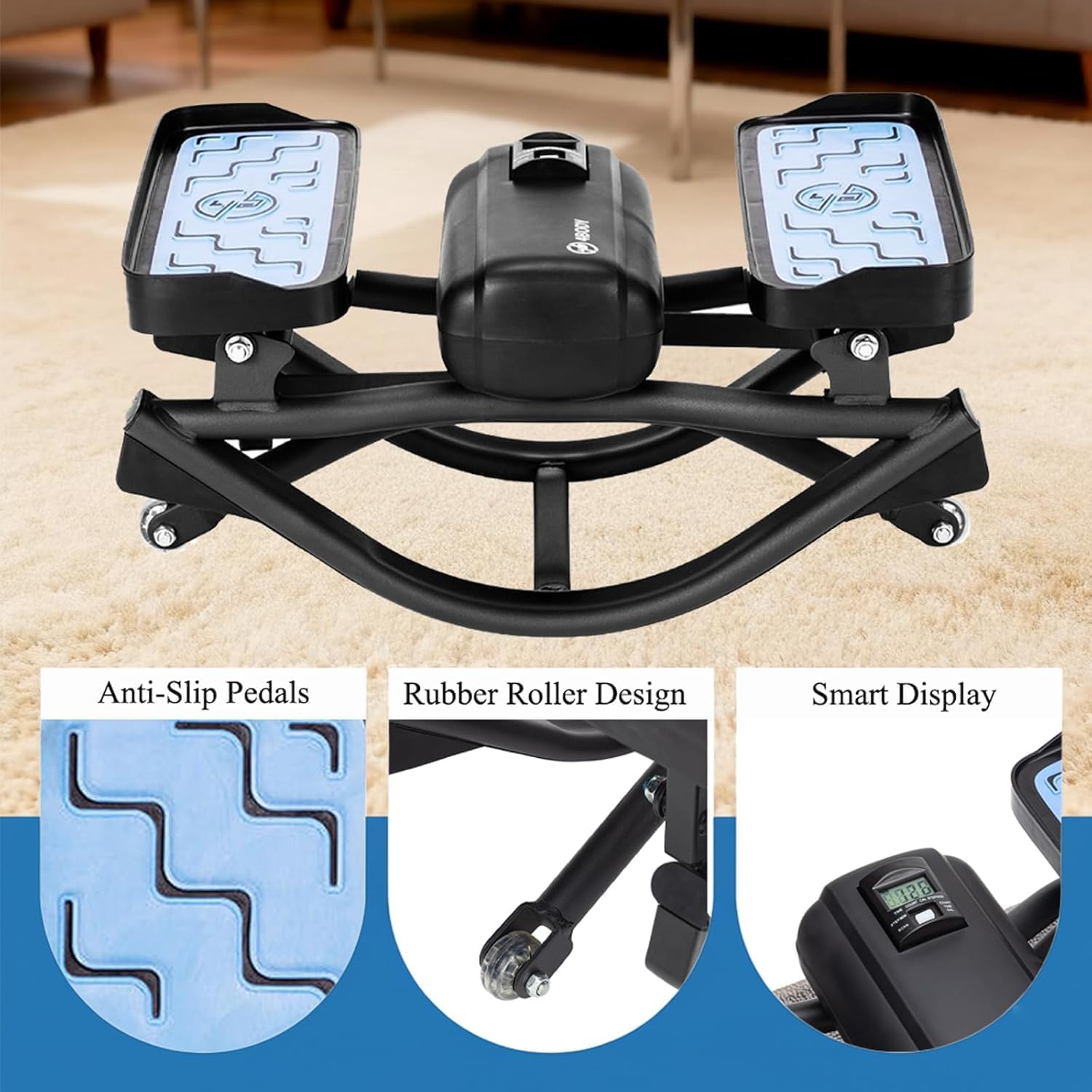 Rock Stepper Step Side to Side - Mini Stepper for Home & Office Workout, Low Impact Lateral Motion Exercise Machine for Core & Glutes, Whisper Quiet Under Desk Stepper, Fully Assembled, 330lb Capacity