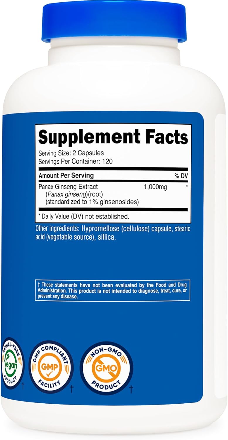 Nutricost Panax Ginseng 1000mg, 240 Capsules - Non GMO, Gluten Free, 120 Servings - Image 5