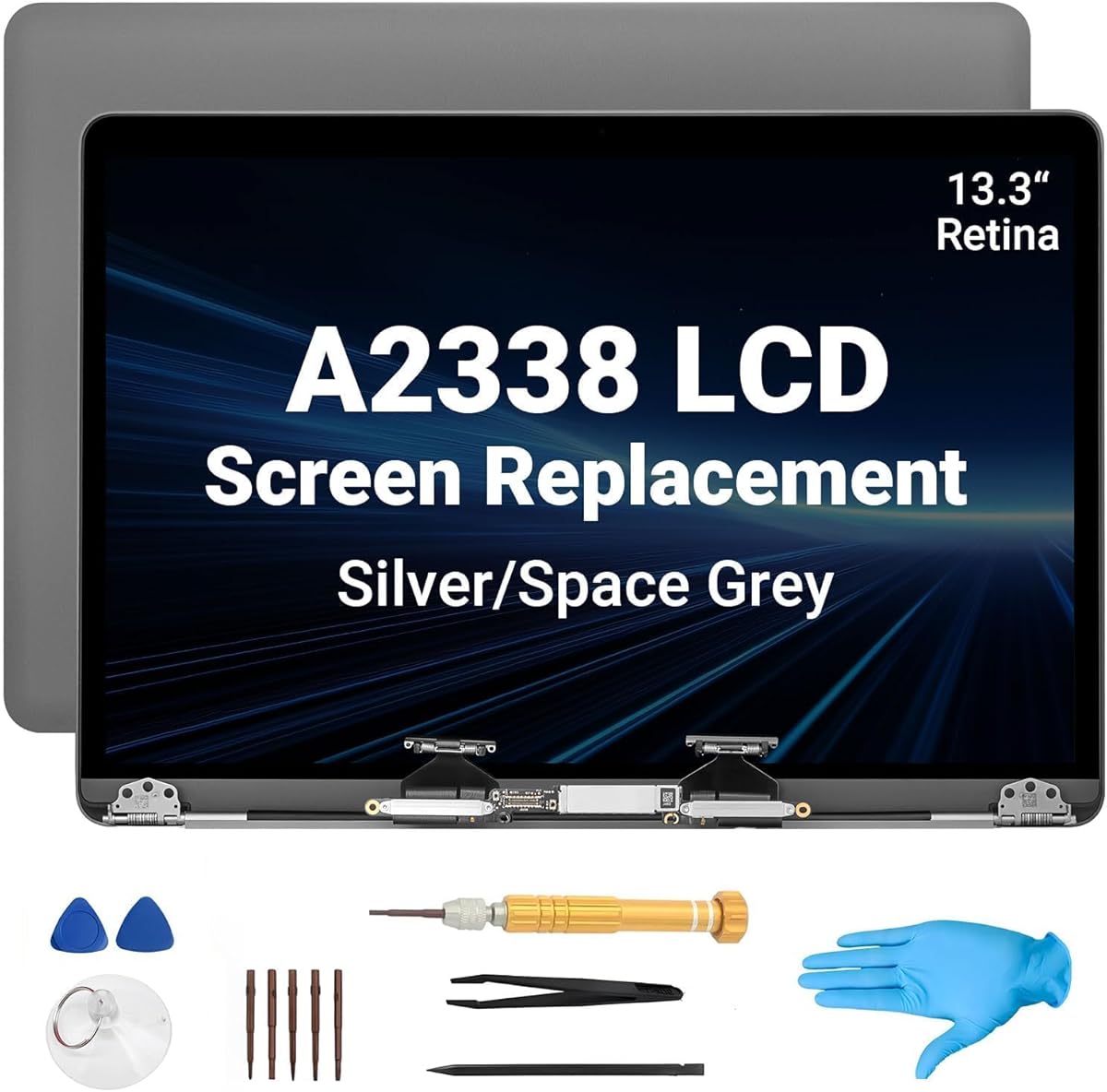Screen Replacement for MacBook Pro 13.3" A2338 M1 M2 Retina EMC 3578 EMC 8162 MYD83 MYD92 MYDA2 MYDC2 MNEQ3 MNEP3 2560x1600 Full LCD Retina Display Assembly with Fix Kit（Grey）