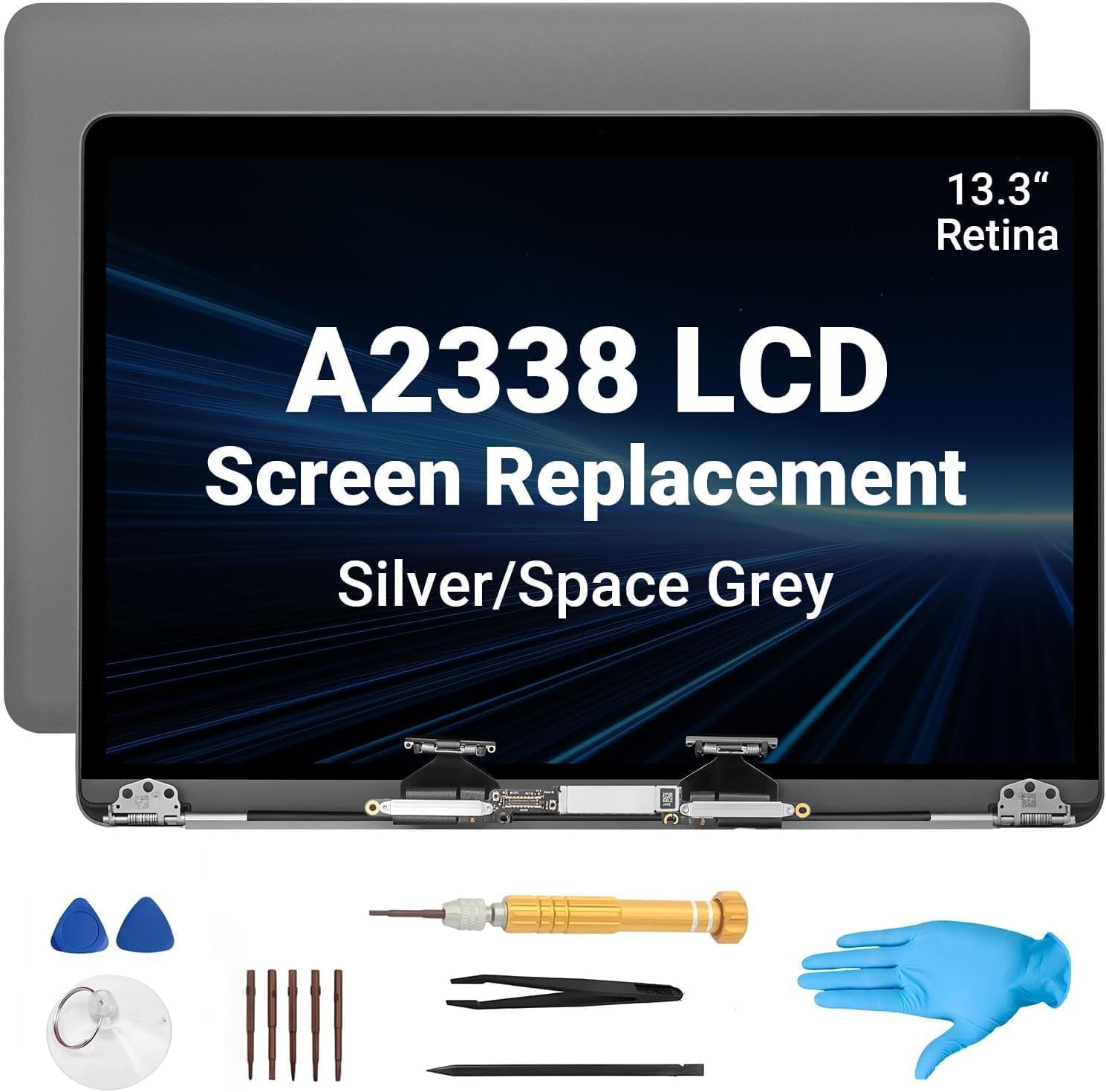 Screen Replacement for MacBook Pro 13.3" A2338 M1 M2 Retina EMC 3578 EMC 8162 MYD83 MYD92 MYDA2 MYDC2 MNEQ3 MNEP3 2560x1600 Full LCD Retina Display Assembly with Fix Kit（Grey）