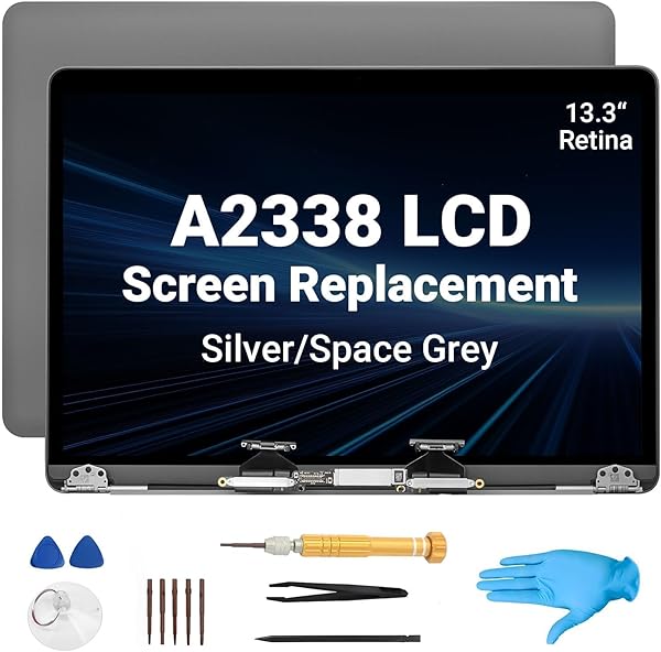 Screen Replacement for MacBook Pro 13.3" A2338 M1 M2 Retina EMC 3578 EMC 8162 MYD83 MYD92 MYDA2 MYDC2 MNEQ3 MNEP3 2560x1600 Full LCD Retina Display Assembly with Fix Kit（Grey）