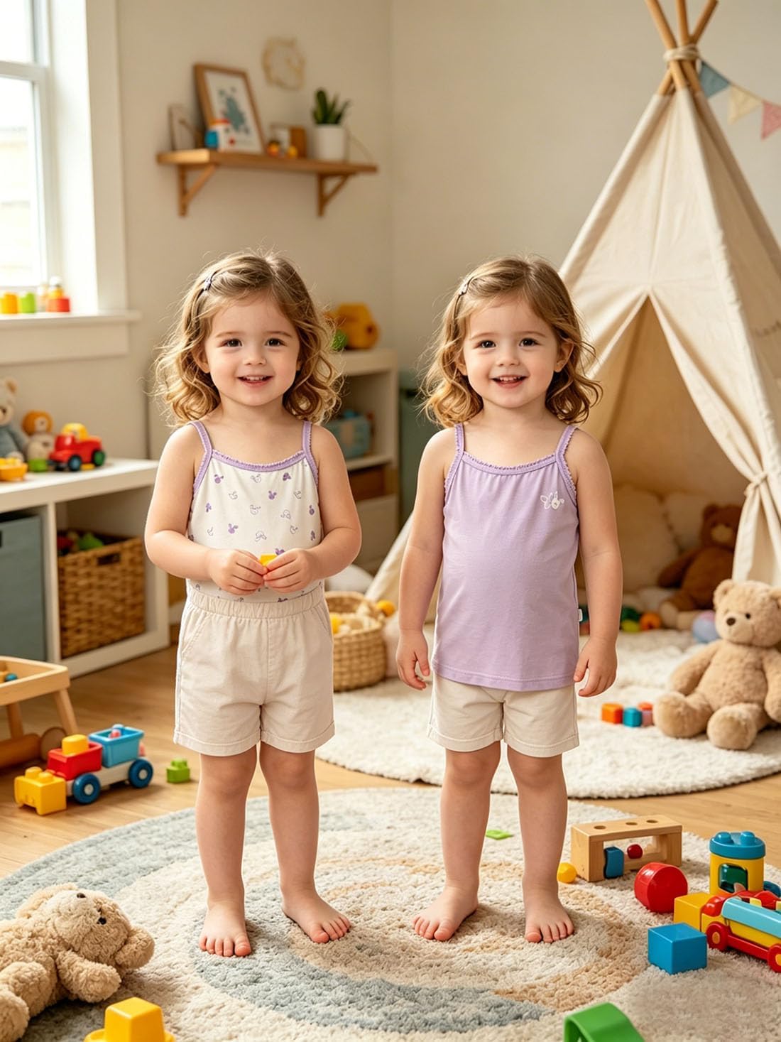Girls 2 Pack Cotton Camis Tanks, Kids Basic Camisole Tops | Ultra Soft, breathable Sweat Wicking undershirt camis ,Skin Friendly,against sensitive skin,Layering, Cute Cartoon Print