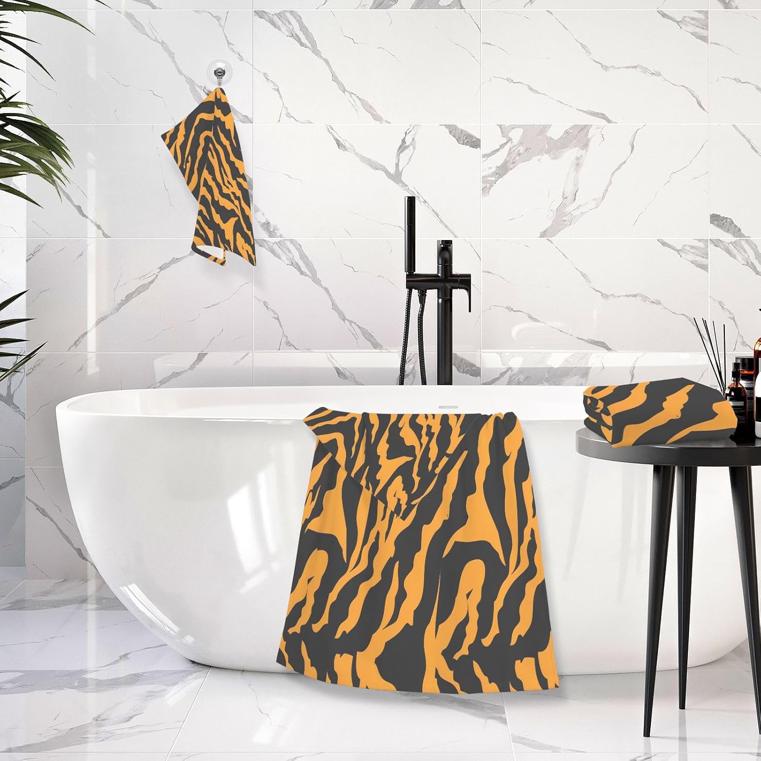 Hand Towels Premium Soft and Highly Absorbent Tiger Print Background 2 Pcs Towels for Bathroom Set 100% Cotton Decorative Face Towels