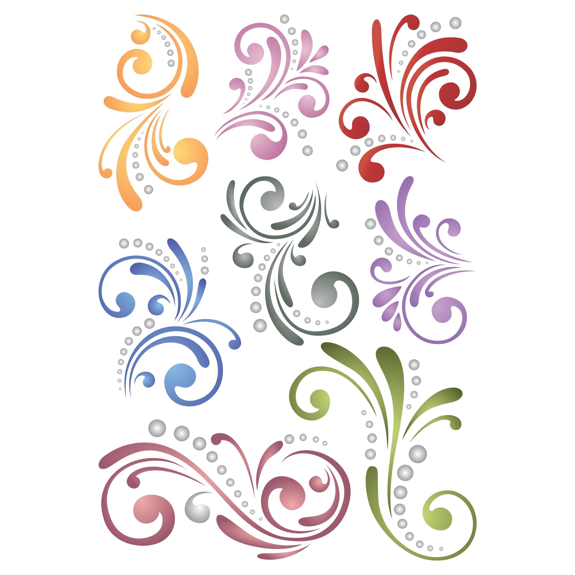Swirl Accents Layering Stencil, 11.43 x 16.51 cm - Stencil Company Original Florish Stencil Mask use to Add Texture, Design and Accents to Mixed Media Backgrounds