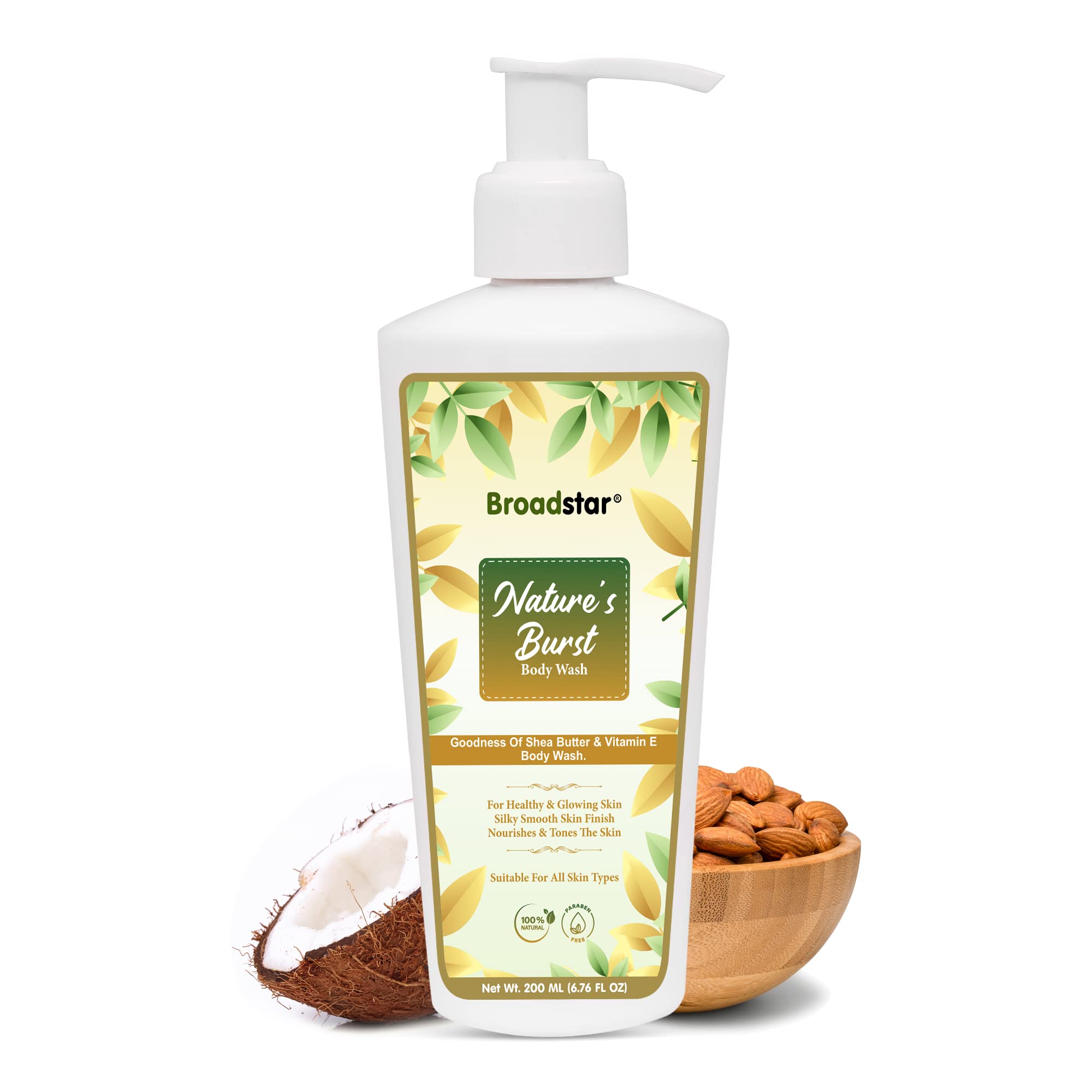 Broadstar Nature Burst Body Wash With Shea Butter & Vitamin E , Shower Gel For Glowing Skin-200ml