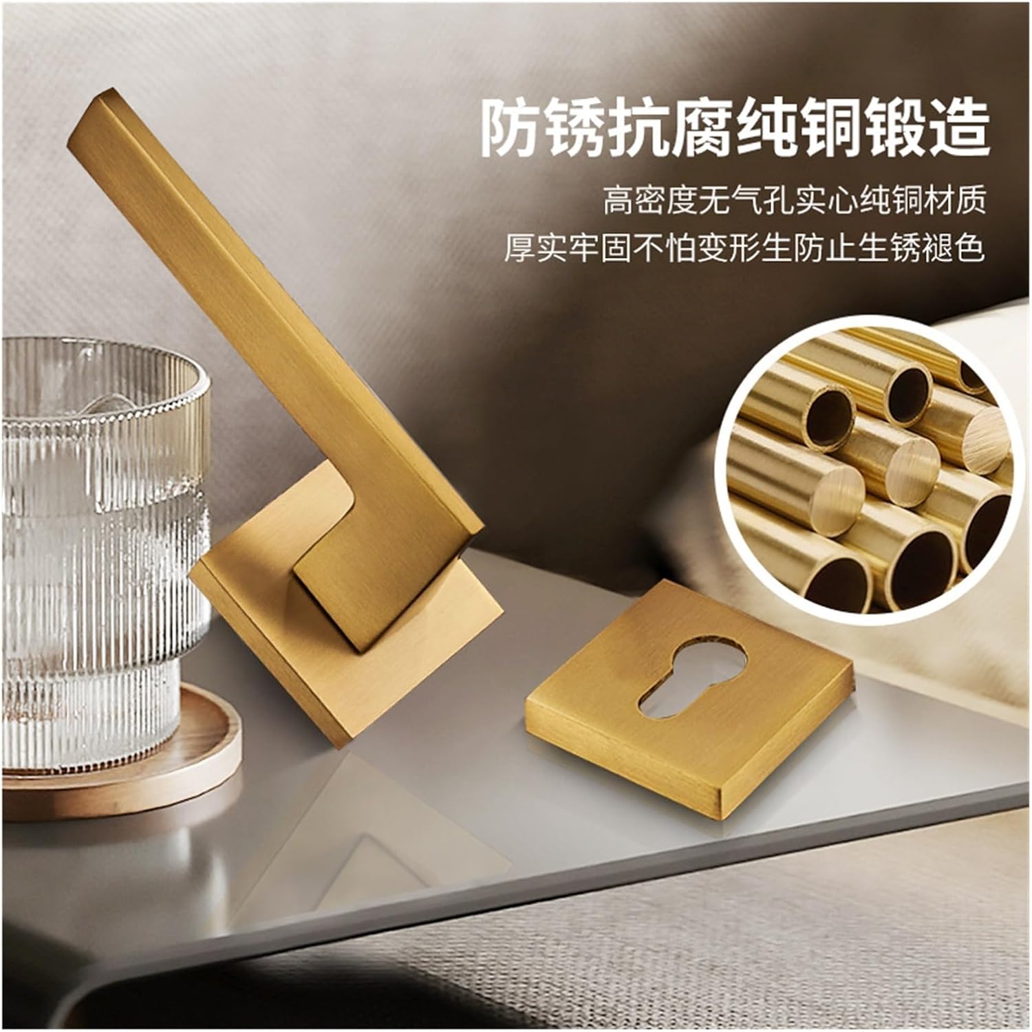 Bedroom Pure Copper Door Lock Square Split All Copper Handle Silent Bathroom Interior Door Lock