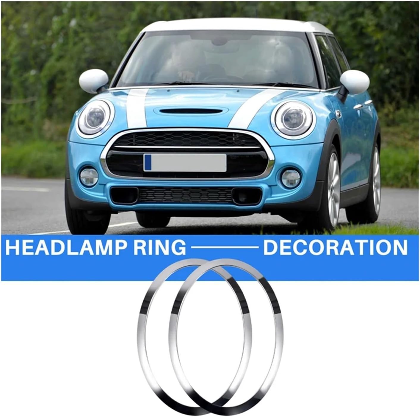 Compatible For MINI Cooper F55 F56 F57 03-18 Chrome Left Right Front Headlights Frame Headlight Eyebrow Ring Cover Trim Replacement