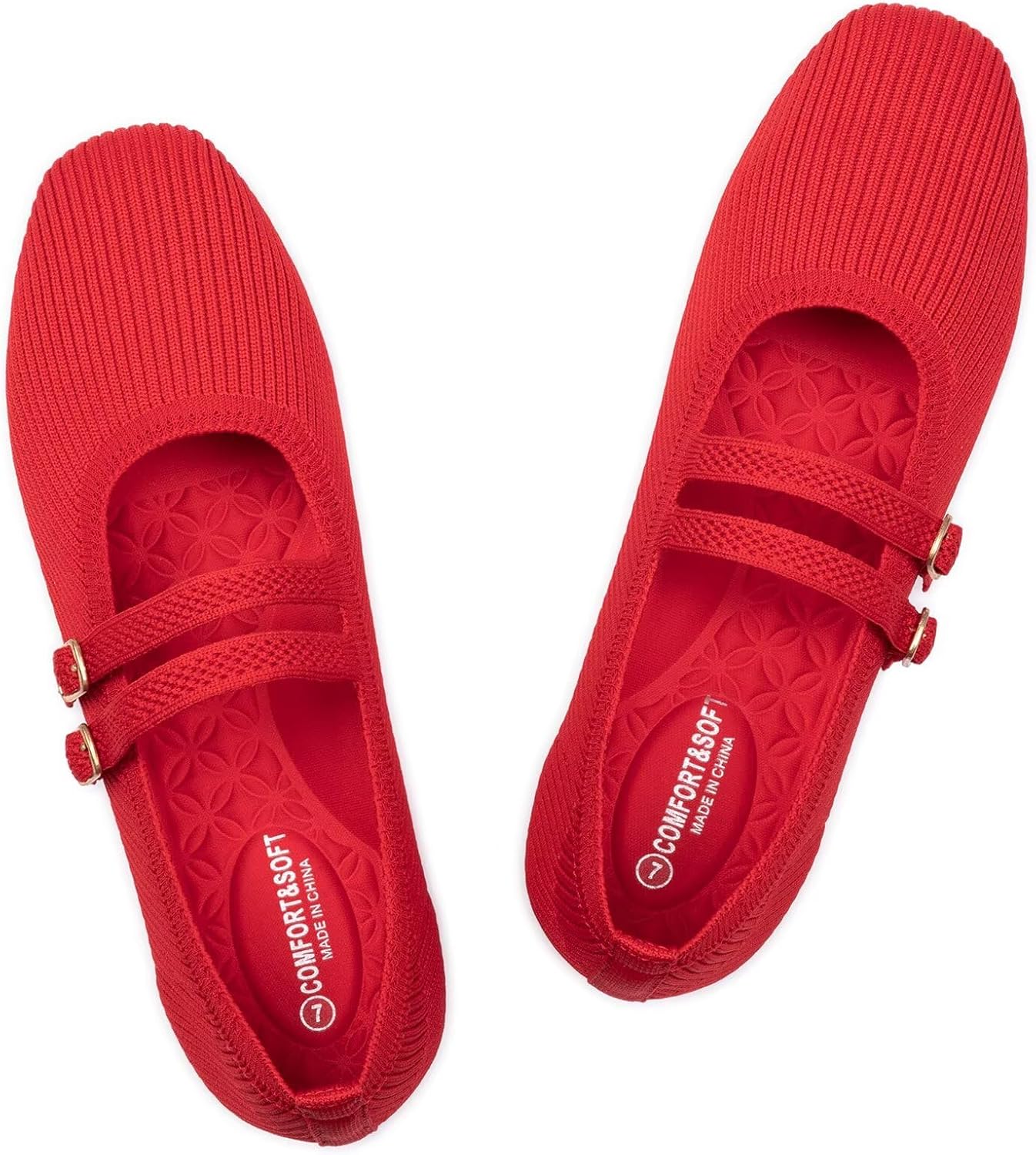 Frank Mully Women's Flats Square Toe Mary Jane Shoes Ballet Flats with Strap Comfortable Slip On Knit Shoes Dressy Casual