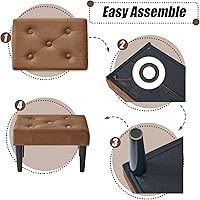 Vista 5 de BRIAN & DANY Taburete otomano pequeño, asiento suave de terciopelo con patas de madera, taburete para sala de estar, entrada, oficina (marrón)