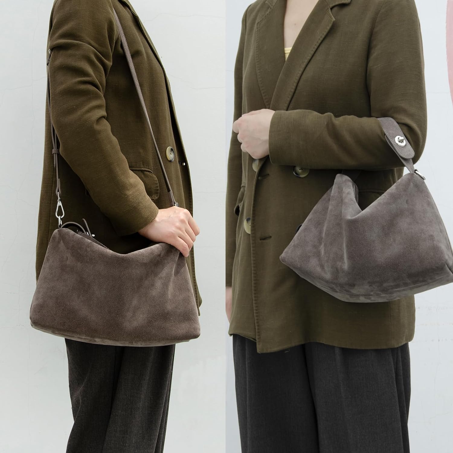 Premium Suede Leather Crossbody Bags for Women, Slouchy Suede Shoulder Bag with Adjustable Strap and Tote Handbag - Image 2