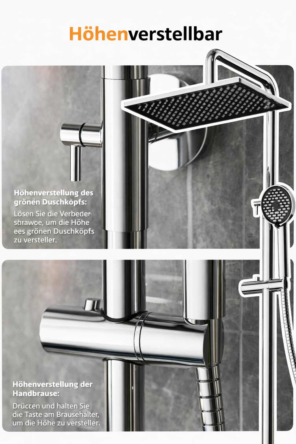 Cobbe Thermostatische Duscharmatur mit 12" eckiger Regendusche, 20" höhenverstellbarer Schienensatz, 6-Modus-Handbrause, 1,5m Schlauch, Dreifach-Wasserauslasssteuerung (Chrom)