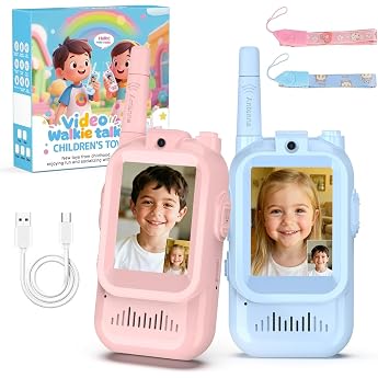 Video Walkie Talkies for Kids, Pack of 2 - Rechargeable Intercom with Video - Indoor Outdoor Toy - For Camping, Hiking, Famil