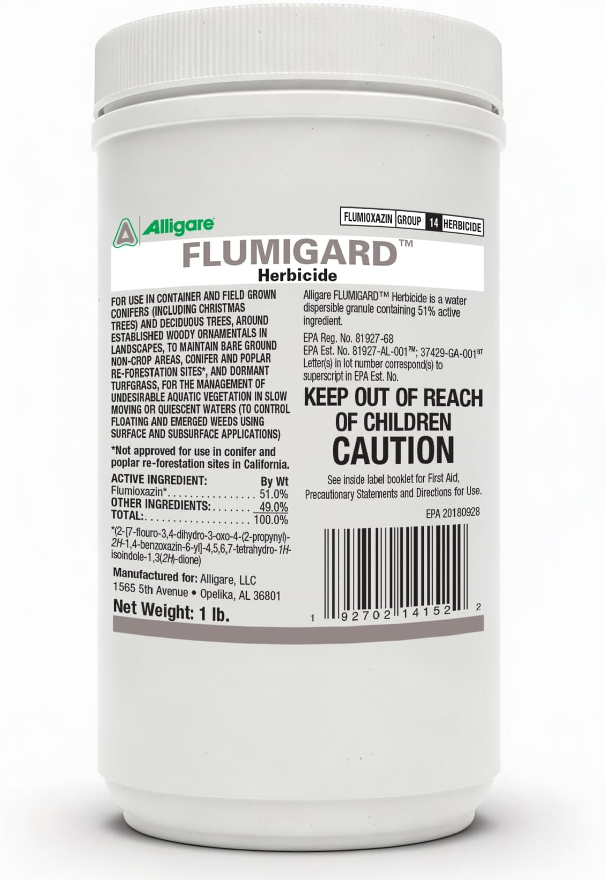 ALLIGARE Flumigard Herbicide - Fast-Acting Flumioxazin Weed Killer for Rapid Control of Aquatic Algae and Terrestrial Weeds in Forestry, Aquatic, and Bare-Ground Sites - Granules -1lb