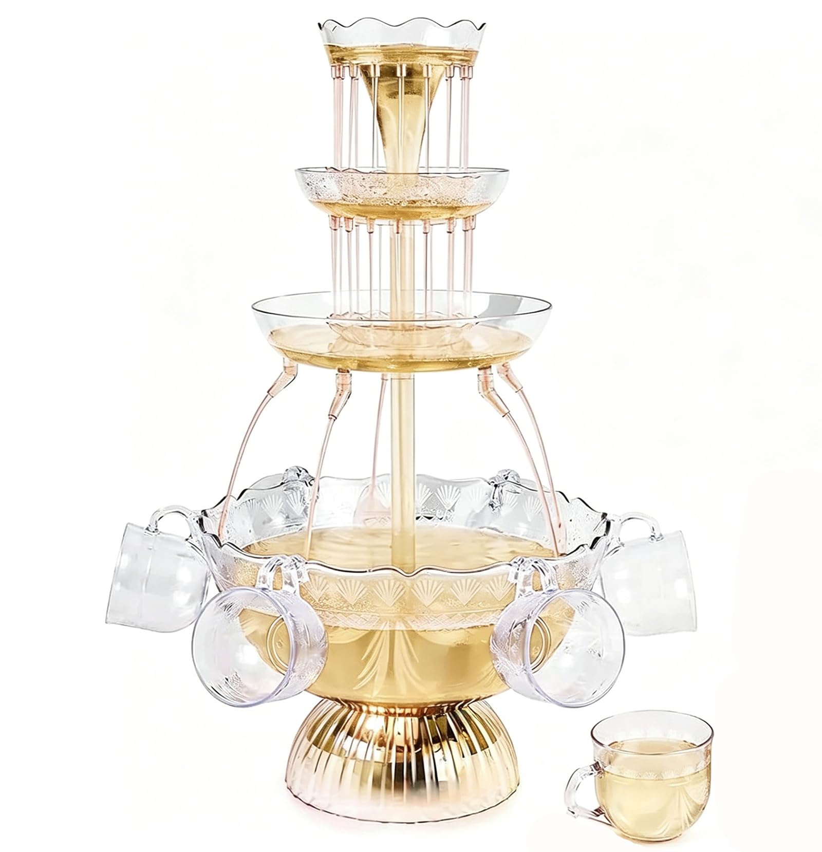 GERAZAHO 3-Tier LED Light Clear Party Fountain, Beverage Fountain Machine, Electric Cocktail Fountain Drink Machine, for Wedding, Party & Hosting Supplies