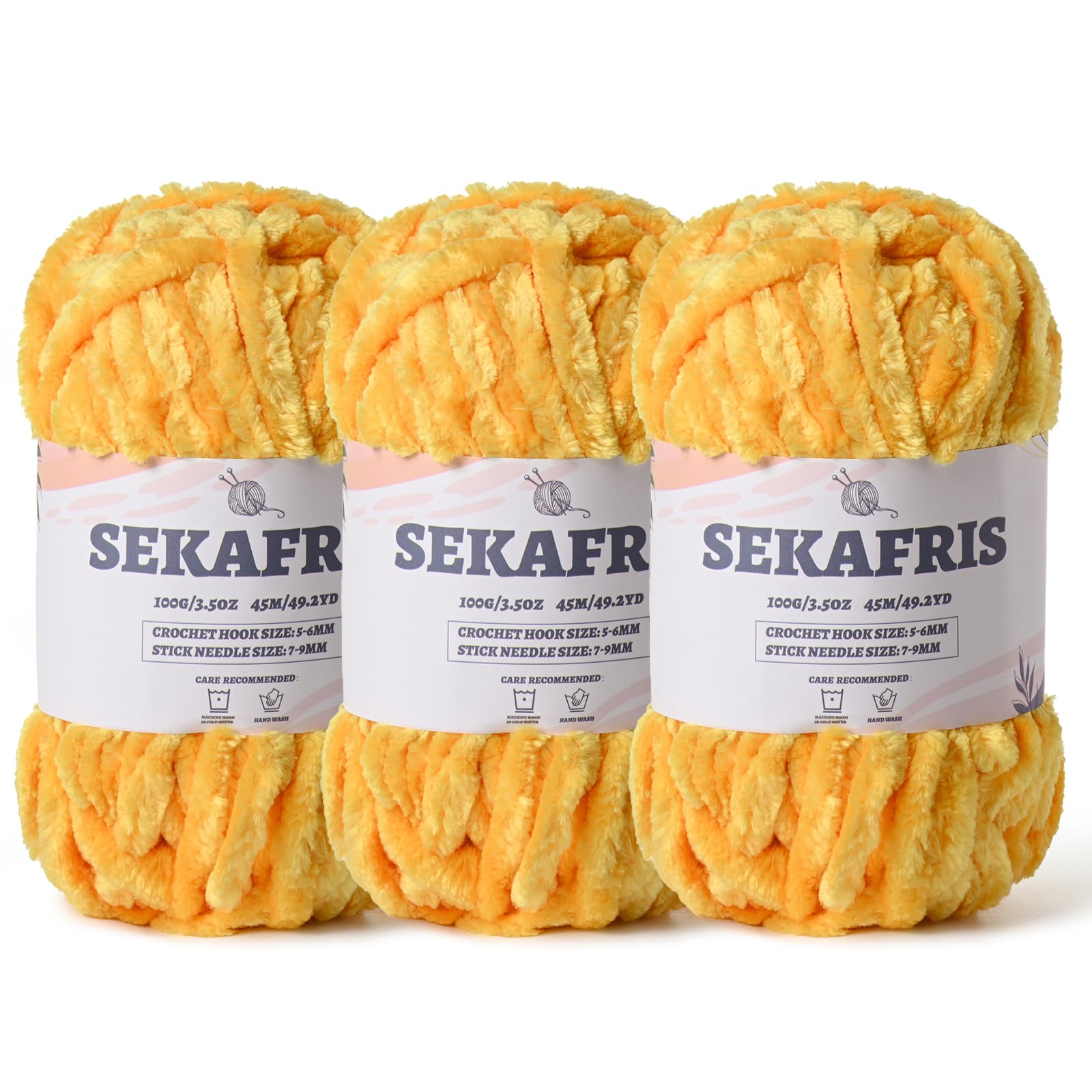 Chenille Velvet Soft Yarn Golden Yellow 3 Pack