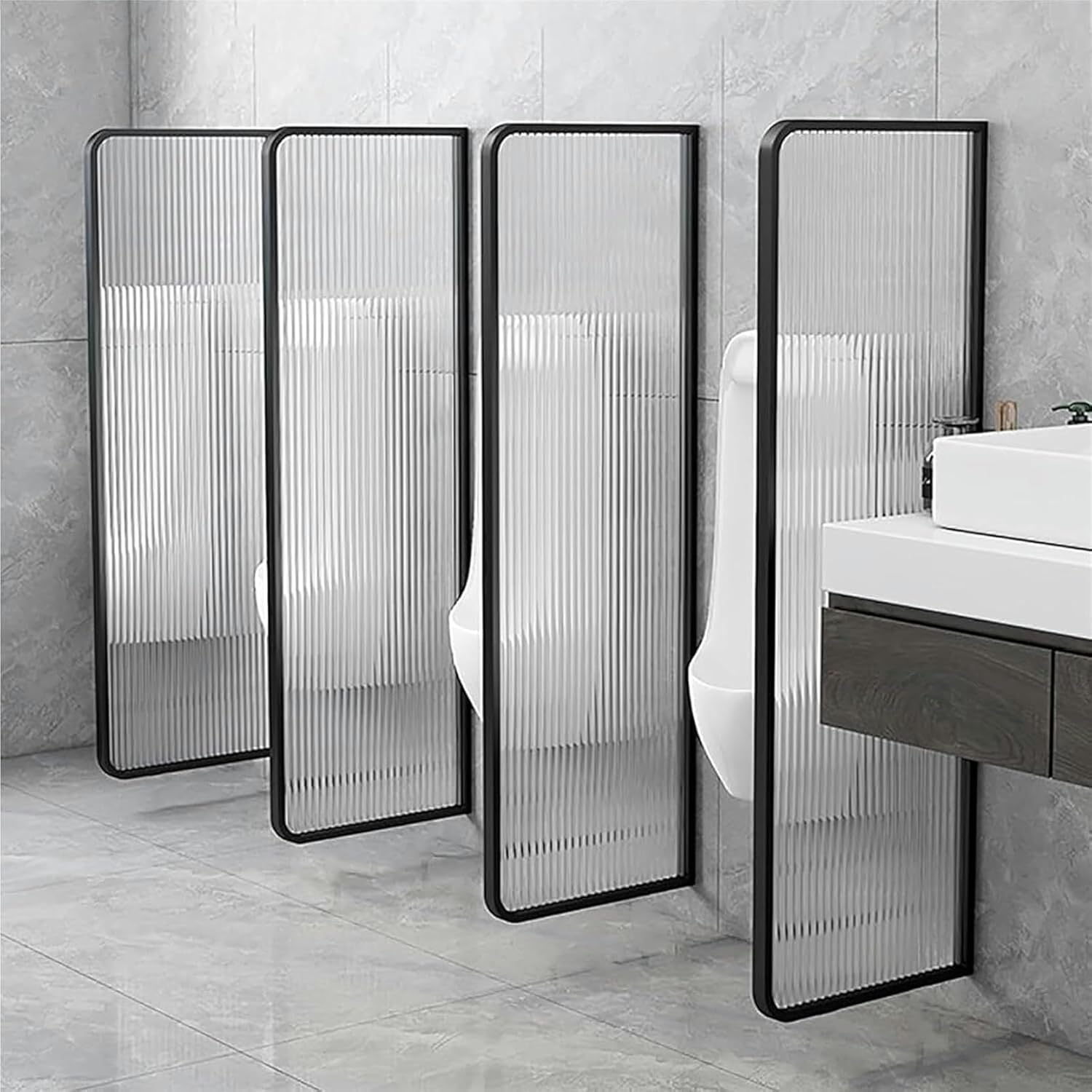 AMNOOL Men Urinal Privacy Screen Toilet Partition, Urinal Partition Divider Screen, Wall-Mounted Urinal Partition Extender,Black-4 pcs,Black-1 pc