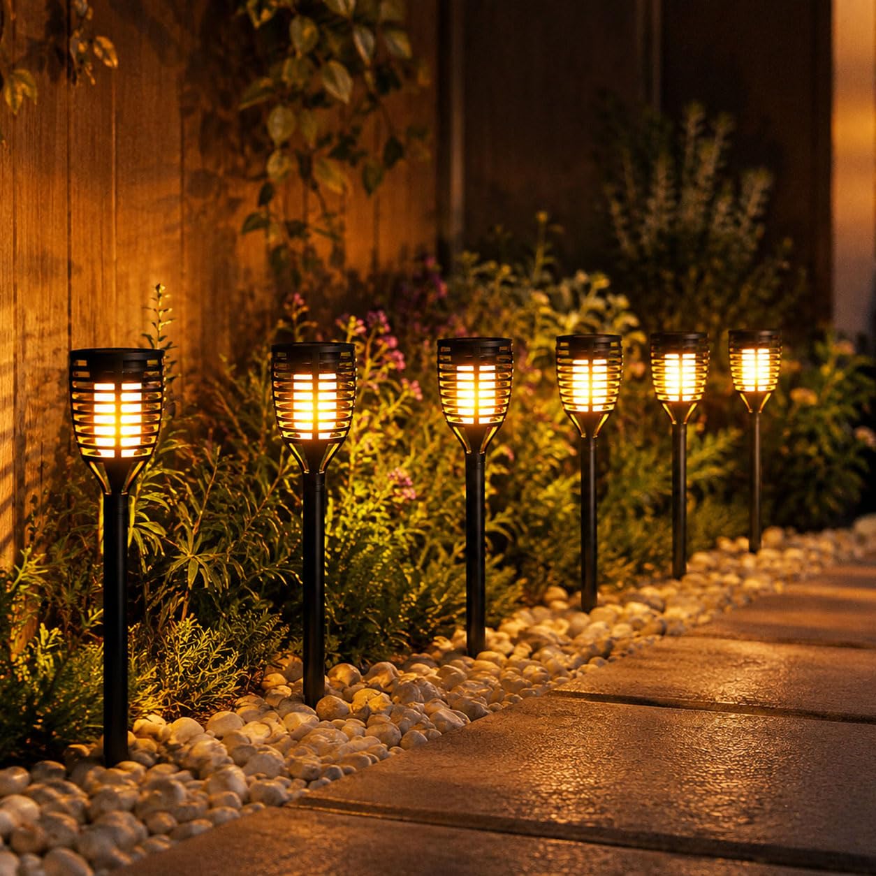 Taylor & Brown Black 6 Pack Solar Lights Outdoor Pathway, Mini Solar Powered Outdoor Garden Path Torch Stake Lights For Landscape Patio Walkway Yard Driveway