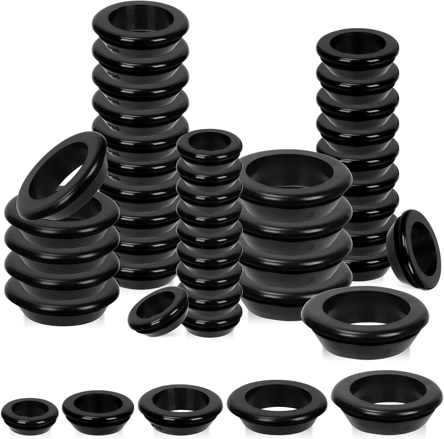 Glarks 40Pcs Rubber Grommets 5 Size Round Hollow Rubber