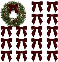 16Pcs Burgundy Velvet Bows for Christmas Tree - 4.3" Vintage Wine Red Velvet Ribbon Bows for Xmas Tree Garland Wreath Gift Wrapping DIY Crafts Wedding Home Decor