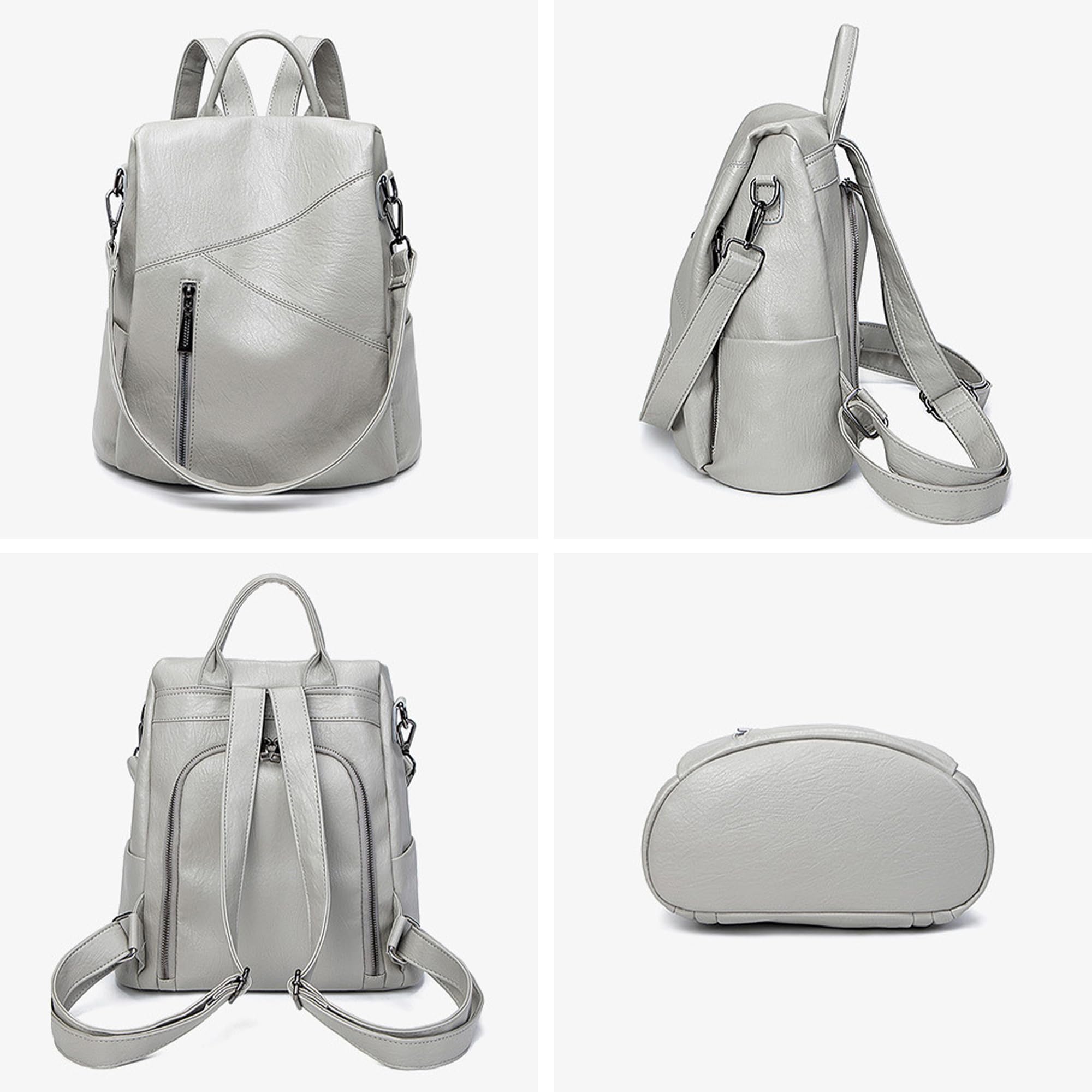 Mochila mujer en PU, mochila tipo saco suave, bandolera y bolso de mano con múltiples compartimentos