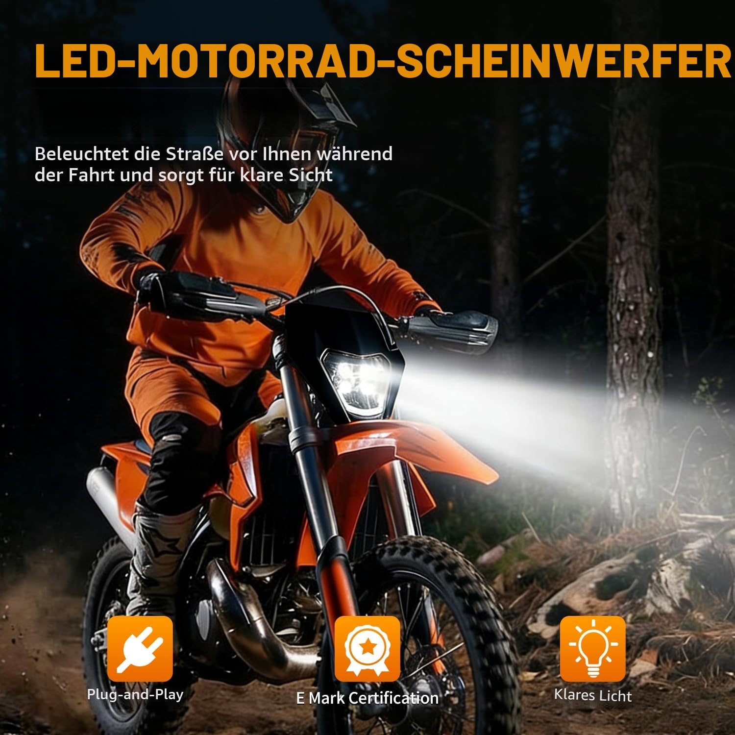 JFG RACING Motorrad Scheinwerfer,Universal Motorrad LED Scheinwerfer exc lichtmaske für KTM EXC125 EXC250 SX250 SXF250 EXC450 SX350 SXF450 EXC525 640LC4 50cc Dirt Bike Enduro Supermoto BETA-Schwarz