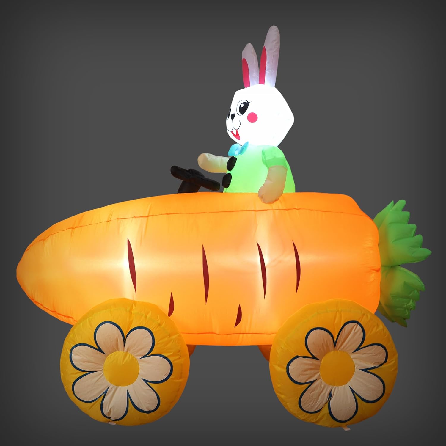 6 FT Easter Inflatable Bunny on Carrot Cart - LED Lighted Blow Up Yard Decoration, Indoor Outdoor Garden Lawn Holiday Party Decor for Easter