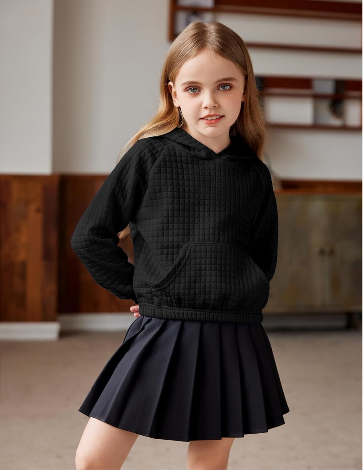 Arshiner Girls 2 Piece Outfit Waffle Knit Pullover Hooded Sweatshirt and Sweatpants Clothing Sets Long Sleeve Tracksuits - Image 7