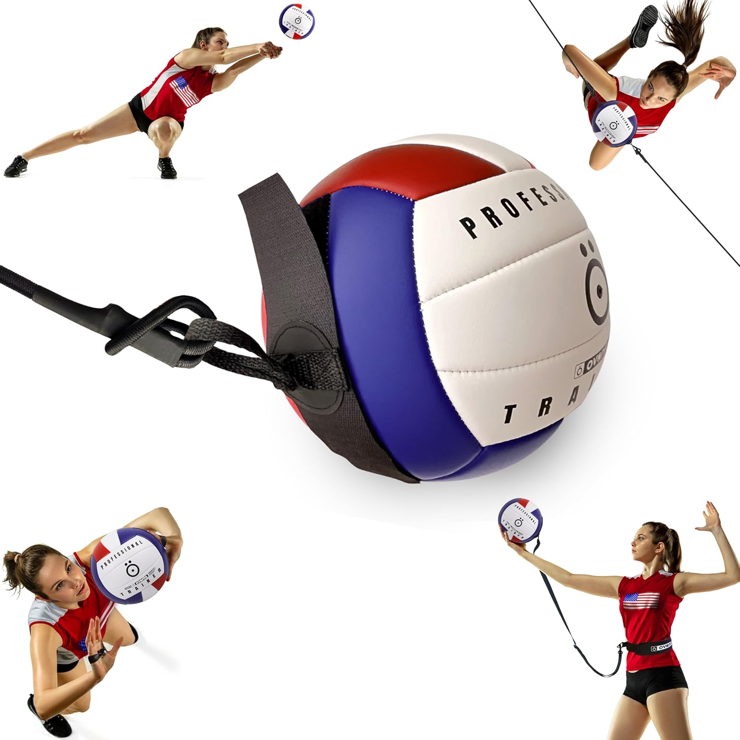 OVANTO Volleyball Training Equipment Aid – Solo Volleyball Equipment in 4 Styles to Serve, Spike, Set and Pass Like a Pro – Adjustable Volleyball Practice Equipment Gift for Beginners & Experts
