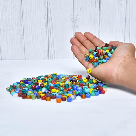 1/2 LB Assorted Glass Beads for Jewelry Making, Lampwork Murano Mix for Bracelets and Necklaces, Crafting Supplies Kit, Large & Small (Crow Mix)