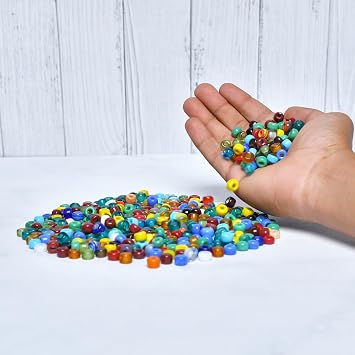 1/2 LB Assorted Glass Beads for Jewelry Making, Lampwork Murano Mix for Bracelets and Necklaces, Crafting Supplies Kit, Large & Small (Crow Mix)
