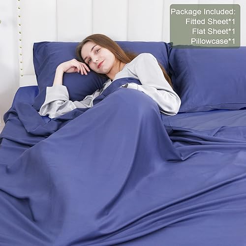 Miniatura 4 de David's Home Juego de sábanas refrescantes de 100 % rayón derivado de bambú, sedosas, suaves, transpirables para personas que duermen con calor,